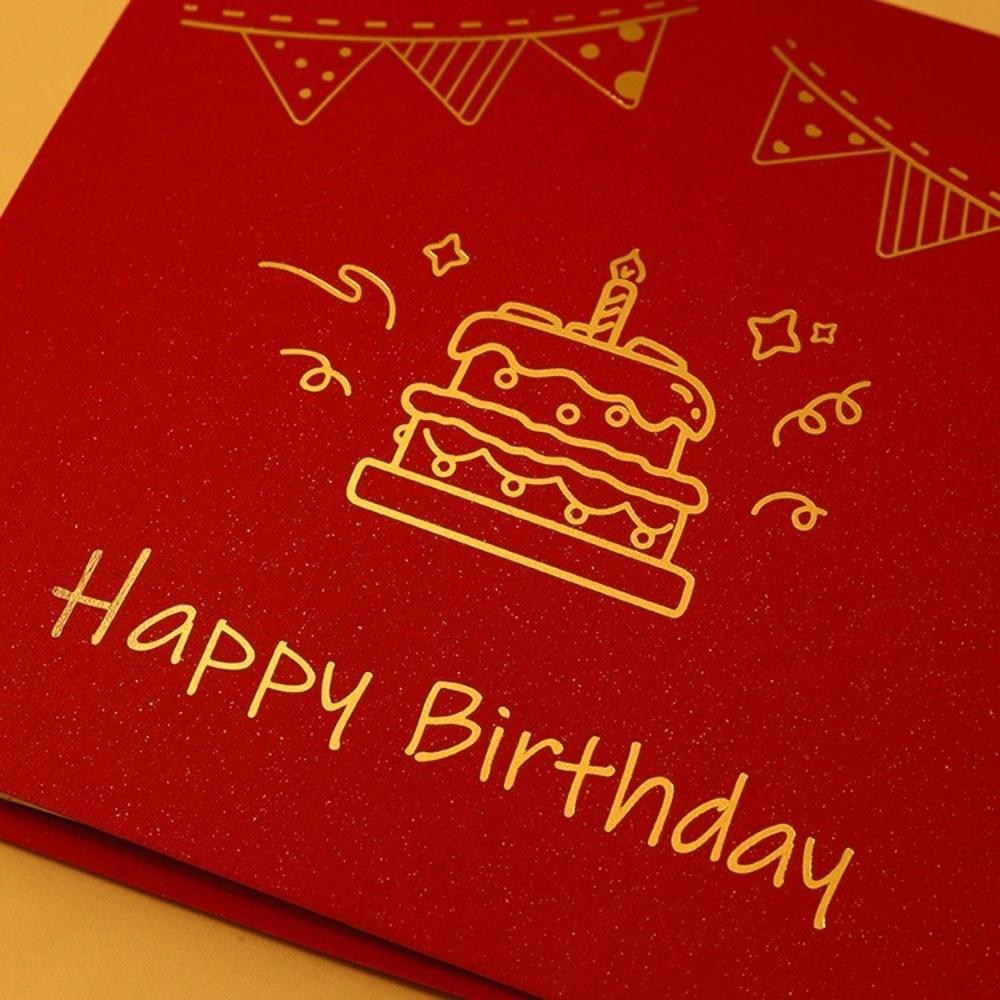 Hollow Carving 3D Cake Birthday Card Folding with Envelope LED Light Pop-Up Card Unique Funny Pop-Up Greeting Card Valentine Day