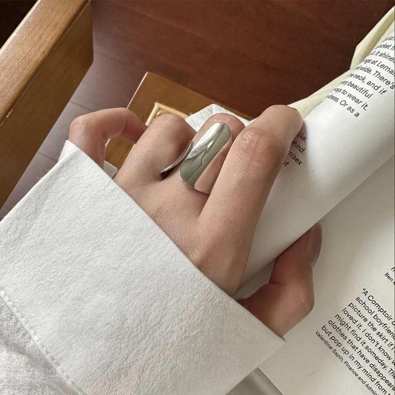 Minimalist Silver Color Cuff Rings for Women Couples New Fashion Creative Smooth Pattern Geometric Party Jewelry Gifts