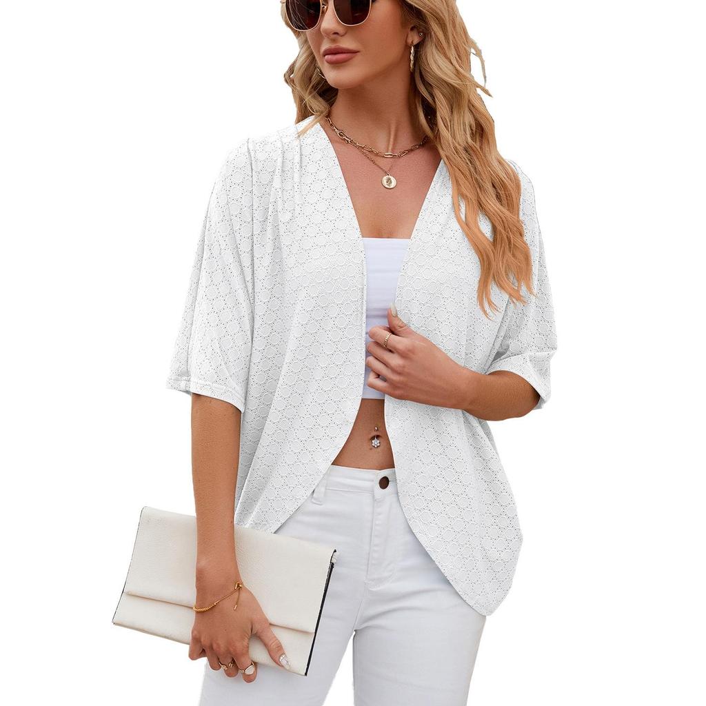 Summer Women's Cardigan New Solid Color Mid Sleeve Cardigan Knitted Cardigan Jacket Air Conditioner Shirt
