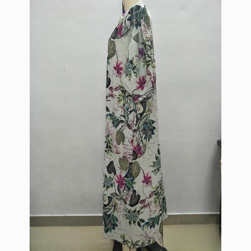 Cotton Linen Printed Plus Size Summer Dress Women V-neck Casual Loose Oversized Dress Woman Simple Vintage Floral Elegent Dresses 24363