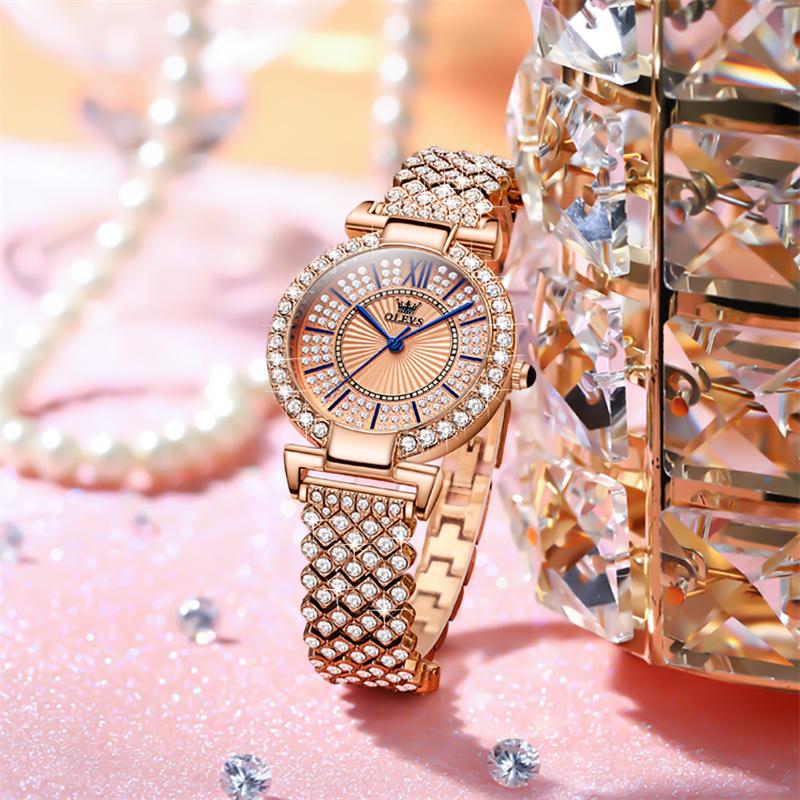 OLEVS Fashion Luxury Watches For Women Stylish Elegant Rose Gold Diamonds Ladies Female Wrist Watch Clock Montre Femme NEW