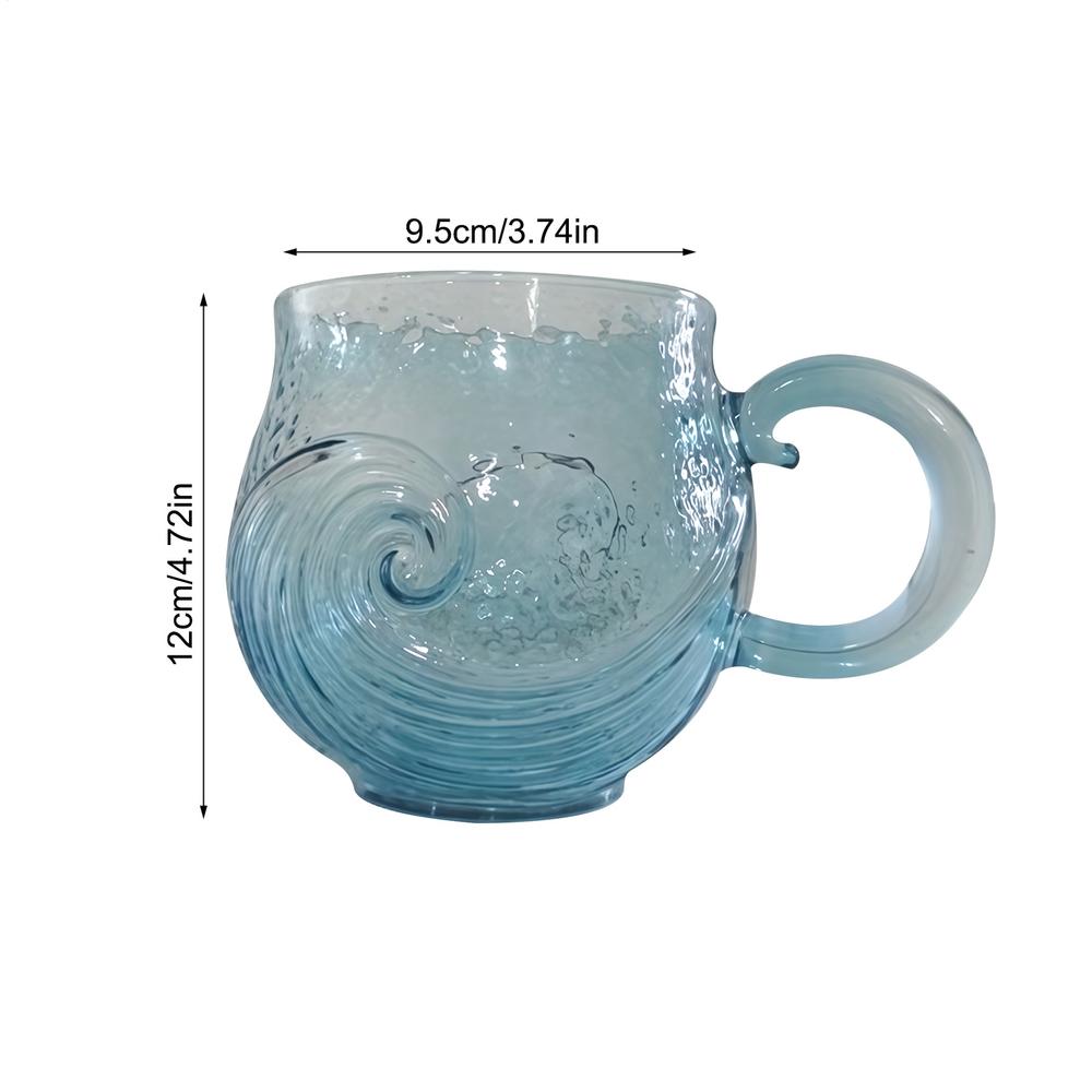 Handmade Glass Cup Handcrafted Ocean Wave Glass Mug Coastal Glassware for Coffee Cocktails Dishwasher Safe Art Cup AS SHOW