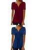 Lace Trim Pleated Solid Color Button Short Sleeve Women's T-Shirt