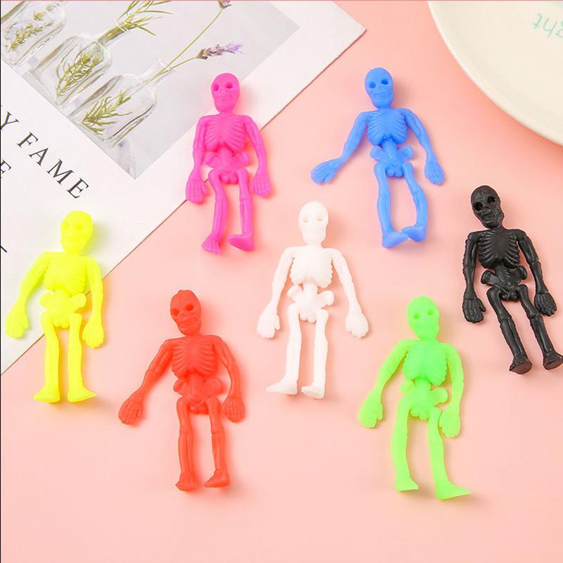 10 Pièces/sac Fête d'Halloween Cadeaux pour Fête d'Enfants Blagueur Squelette Crâne Humain Extensible Jouet Enfants Caoutchouc Souple Poupée d'Horreur Cadeau Amusant