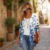 Damen Vintage Cardigan mit Blumendruck, Dreiviertelärm, Lässiger lockerer Schnitt, Leicht für Frühling Sommer