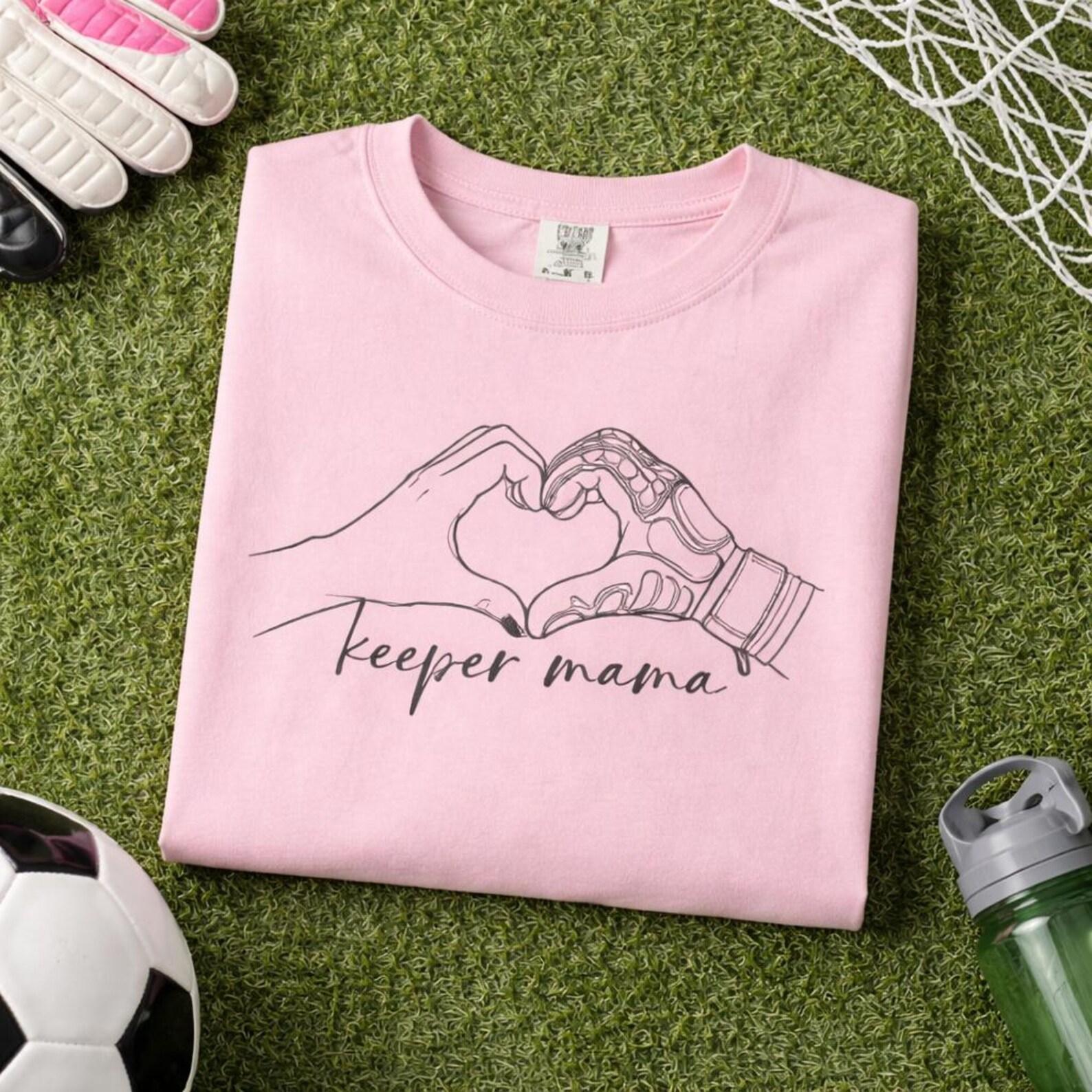 Keeper Mama Heart Hands T-shirt | Goalie Mom Shirt, neutral tee M
