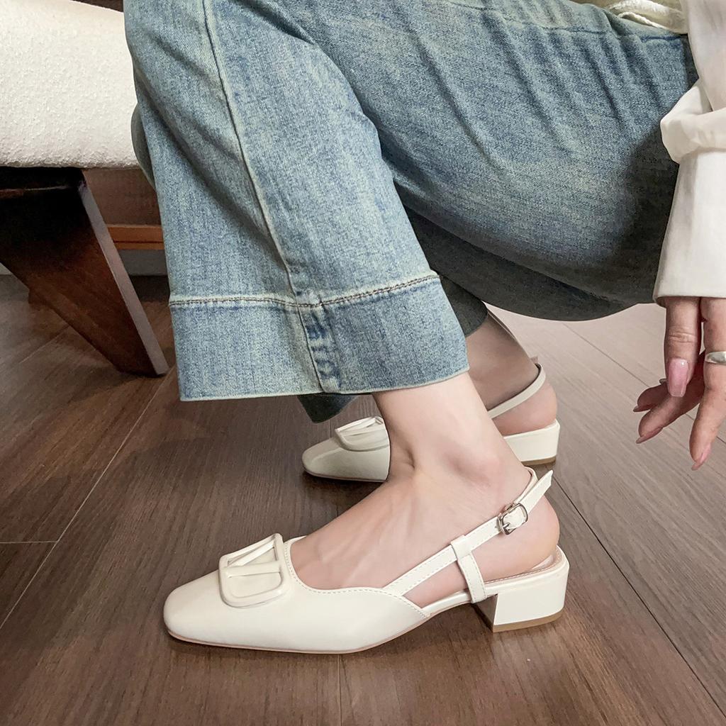 Weiwei Girl 325-1 French Baotou Sandals Women's Summer Wear Versatile Not Tired Feet Thick Heel Nude Single Shoes Women