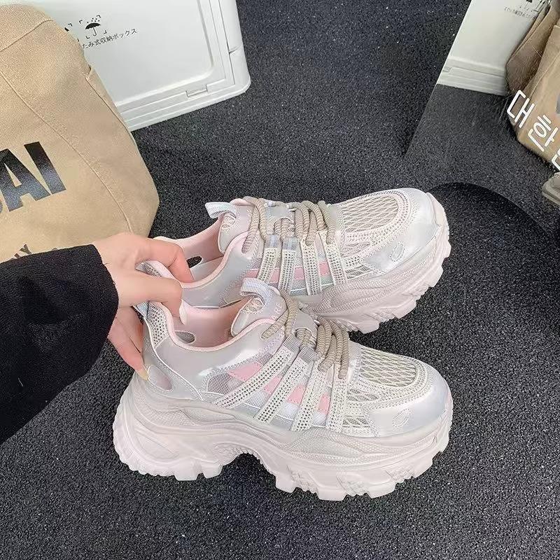 Korean Version of Rhinestone Hollow Mesh Dad Shoes Women's New Thick-soled Heightening Casual Versatile Sports Shoes In Summer 2025