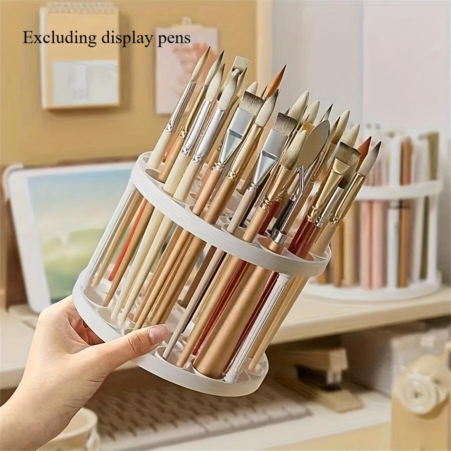 

360° Rotating Brush Organizer - Detachable Plastic Insert Mount Storage Rack, Accessory for Art Brushes, Makeup Tools & Pens
