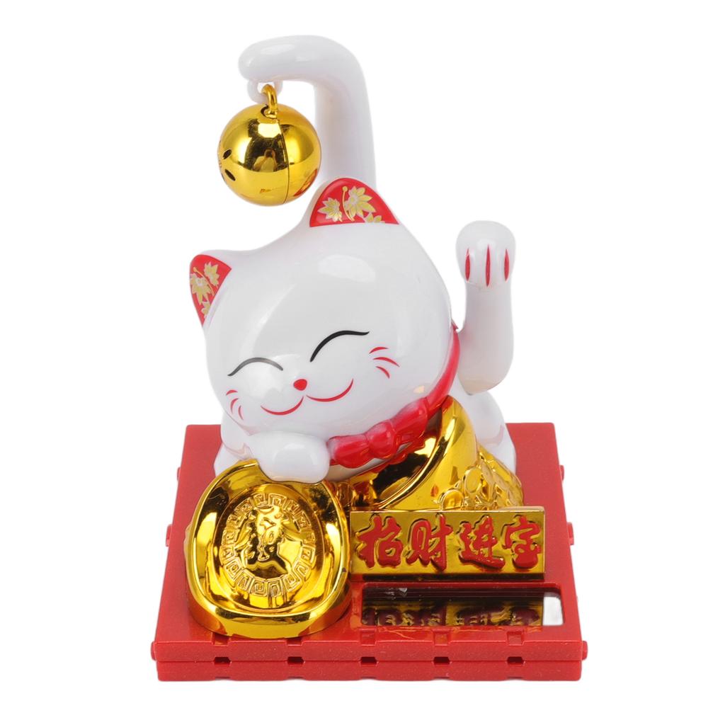 Small Bell Lucky Cat Solar Ornaments Light Energy Sensing Lucky Cat Mascot Statue Decoration for Home Car Office Gift