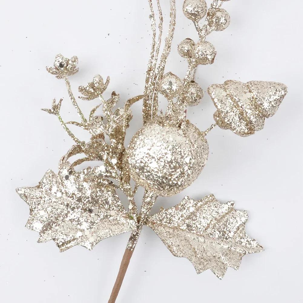 Christmas Decorative Picks Set of 6 Featuring Glittered Leaves and Berries for Seasonal Tree and Table Centerpieces China Mainland