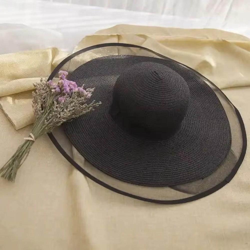 Elegant Soft Foldable Straw Hat Mesh Wide Edge Beach Hat Sunscreen Summer Hat Women