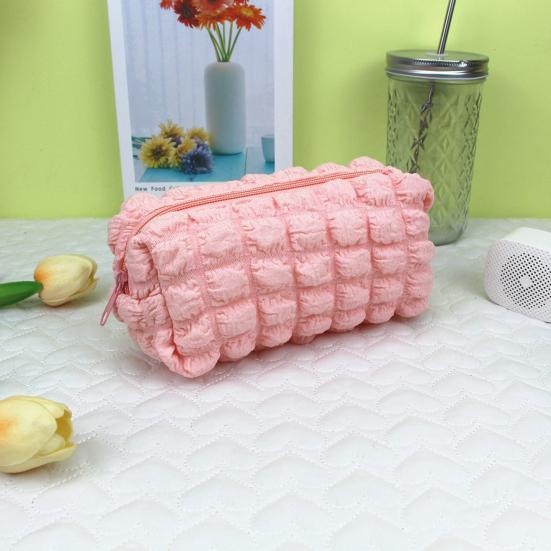 Myk Puff Blyantveske Stor Kapasitet Plissert Pennorganisator Glatt Glidelås Sminkepose for Skole Reise Multifunksjonell Oppbevaringspose