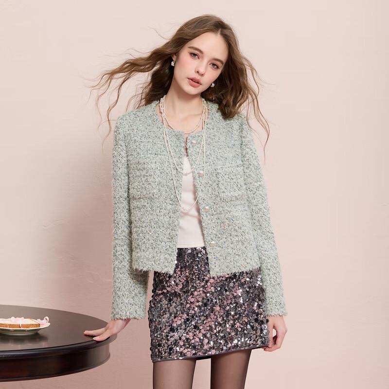 

Sancai 2025 Winter Butterfly Sequin Woolen Coat L 165/88A
