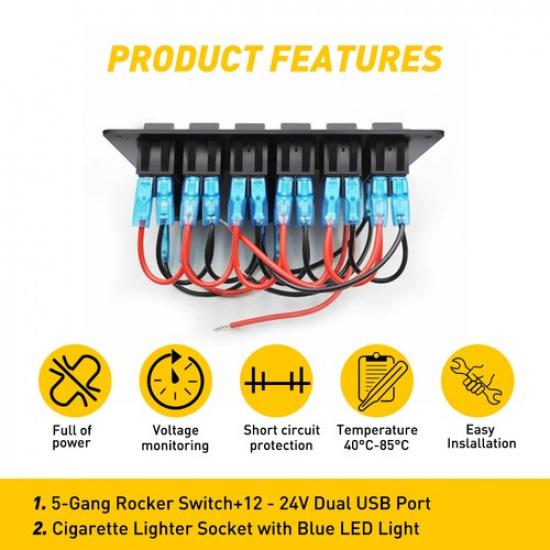 12V LED 6 Gang On/Off Rocker Switch Panel Car Truck Boat Marine Inline Fuse Box