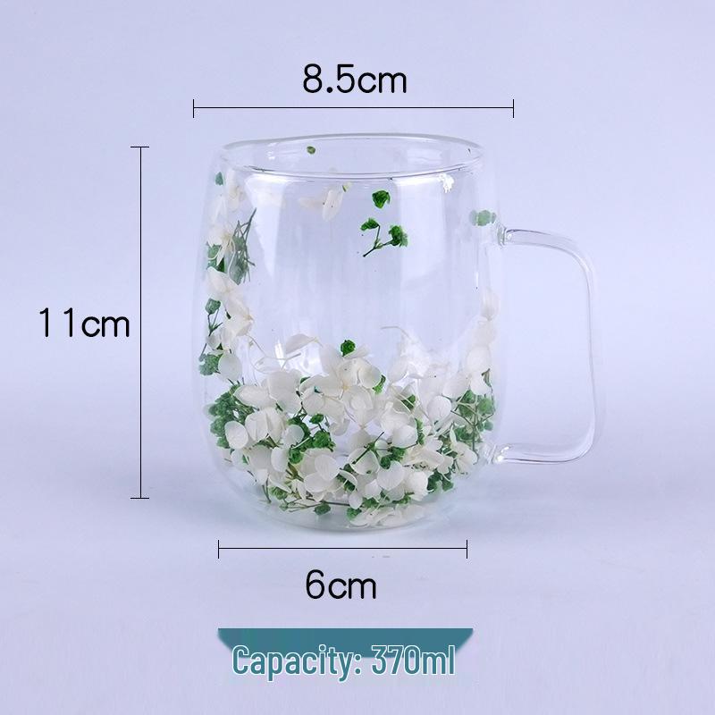 Luxury Double-Layer Glass Cup with Real Flowers and Quicksand Design