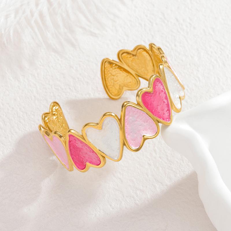 Открытый браслет-бангл в корейском стиле с деталью в виде сердца из 18-каратного золота – Нержавеющая сталь, Дизайн легкой роскоши