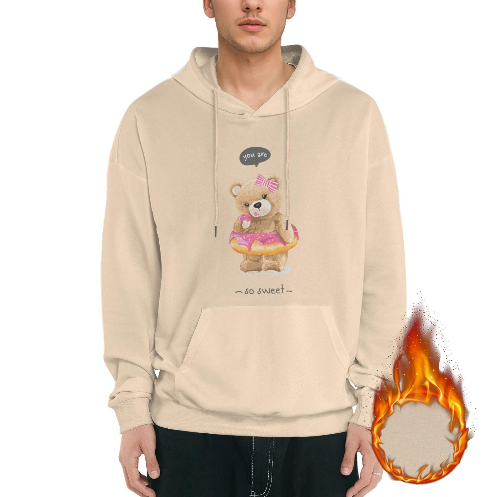 

1 шт. Мужская теплая флисовая толстовка Зимний мягкий пуловер с капюшоном Удобная повседневная уличная одежда M-3XL XXXL бежевый