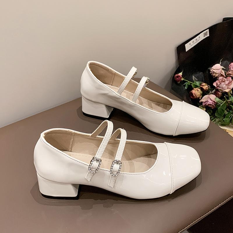 French Small Fragrant Style Square Head Thick Heel Summer New Women's Outer Wear Light Mouth One-word Buckle Belt Fashionable and Comfortable Si