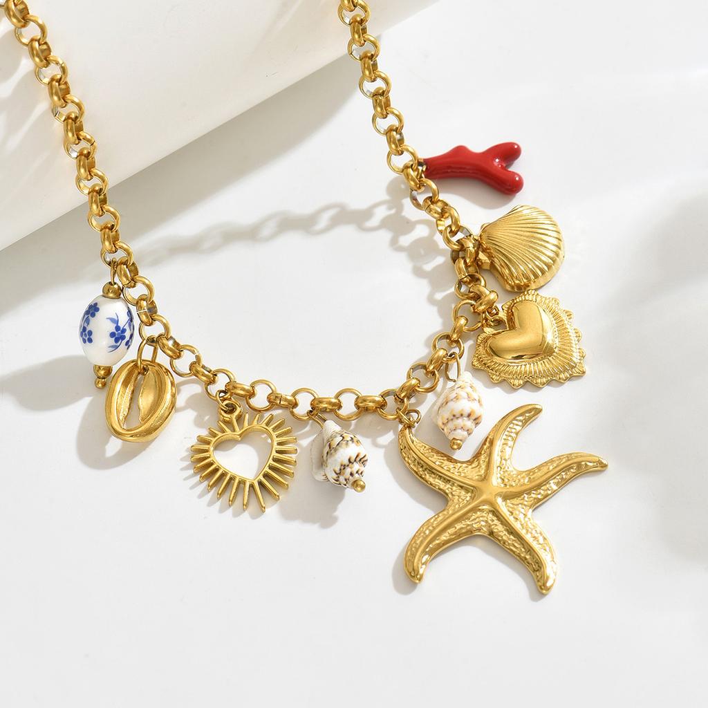 Ocean Style Jewelry Geometric Starfish Shell Design Versatile Long Necklace High Sense Necklace Women