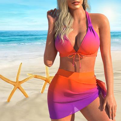 Women's Shoulder Strap Swimsuit Mixed Color Printed Bikini Short Tank Top Swimsuit