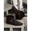 Inner height increase cm pointed short boots women's autumn new suede belt buckle fashion thick sole and ankle boots women