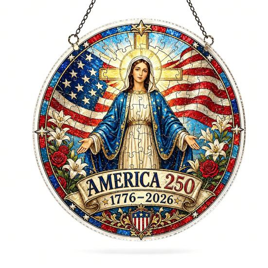 Acrylic Jigsaw Puzzle Suncatcher, US 250th Anniversary DIY Sun Catcher Kit, Stained Glass Style Patriotic Window Hanging Ornament for Independence Day