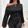 Fashion Elegant Skew Collar Loose Women's Shirts Spring and Summer Long Sleeve Lady Casual Blouses Tops Simple Asymmetric Shirt Female Clothing 26400