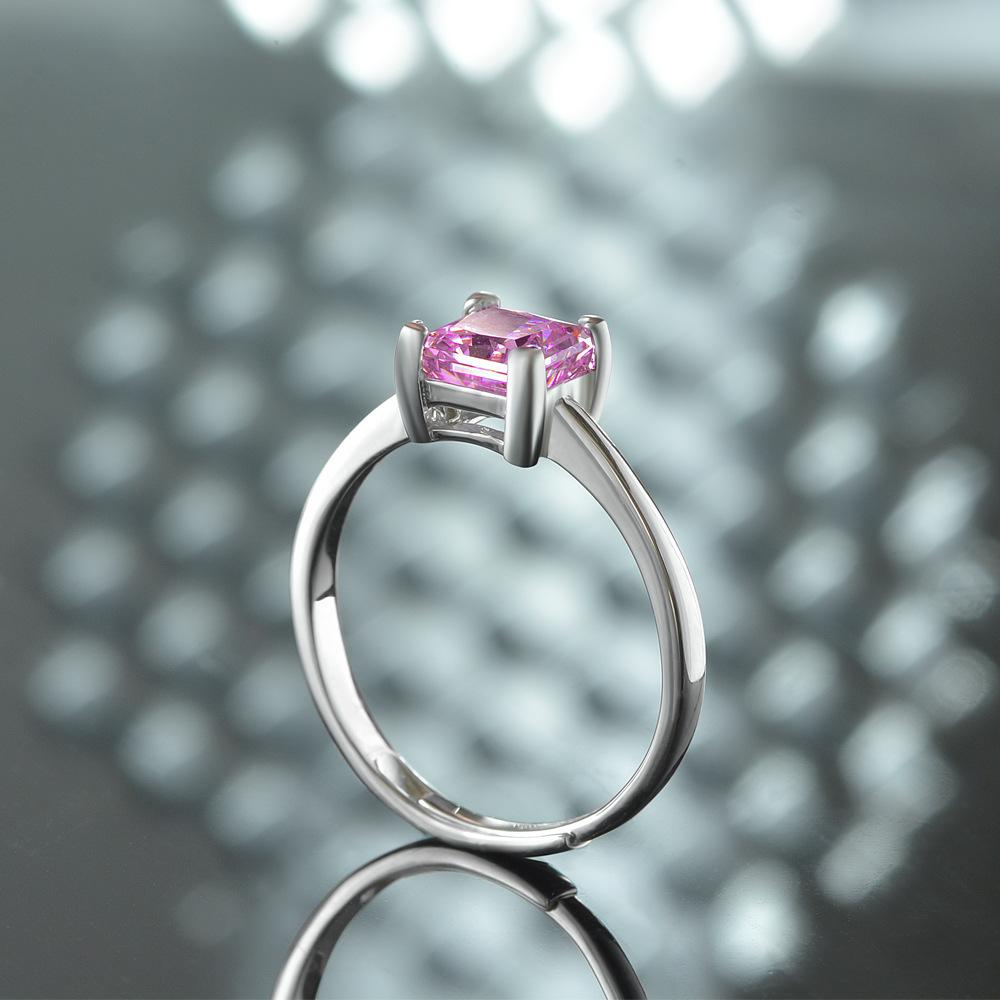 Tancise Schmuck Schliffring 925 Silber Eingelegter Quadratischer 6 * 6 Diamant Rosa Ring