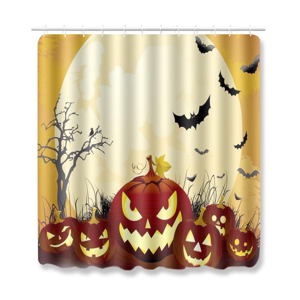 Halloween Shower Curtain Floor Mat Three-Piece Combination Set, Living Room Sand Absorbent Carpet, Bedroom Non-Slip Door Mat