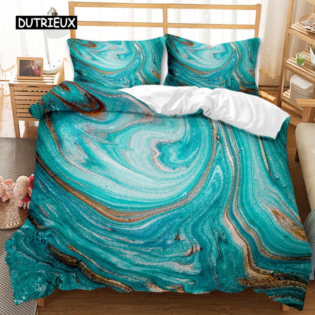 Márvány Paplanhuzat Szett Márvány Ágynemű Szett Kék Arany Absztrakt Textúra Gyerek Ágynemű Dupla Queen King Méret Poliészter Paplanhuzat