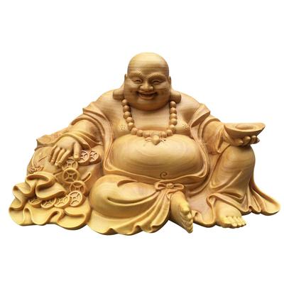 Lhyxuuk Hotei Feng Shui Maitreya Bodhisattva Buddha Wooden Wealth Good Increase Financial Interior Ornament, Goods, Statue, Hotei's Smile, Carving,