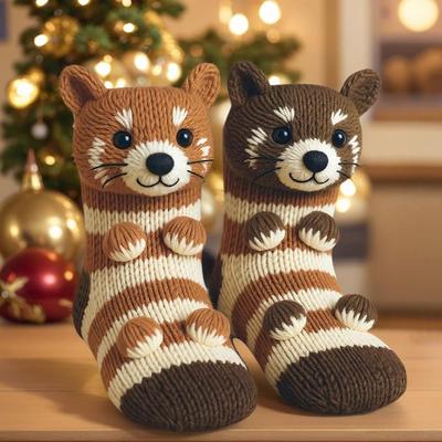 Creativity 3D Knit Animal Socks Hand Crocheted Warm Funny Socks Double Layer Anti-Sweat Winter Socks Christmas Gifts