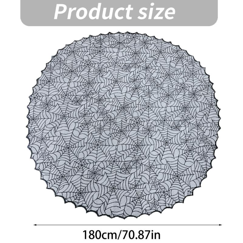 Spiderweb Table Cover for Halloween, Round Black Lace Tablecloth with Soft Fabric Drape for Dessert Display, Entry Table, and Party Decors