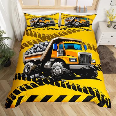 Homewish Tractor Machinery Truck Duvet Cover SetYellow Construction Vehicle Bedding SetTeens Boys Girls Bed Set
