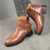 Supply Women's Round Head Low Heel Short Boots Belt Buckle Knight Boots