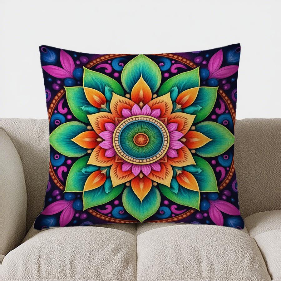 Home Decor Colorful Mandala Pattern Decorative Throw Pillow Pattern Cushion Cover Suitable For Sofa Bedroom Car Pillow Cover