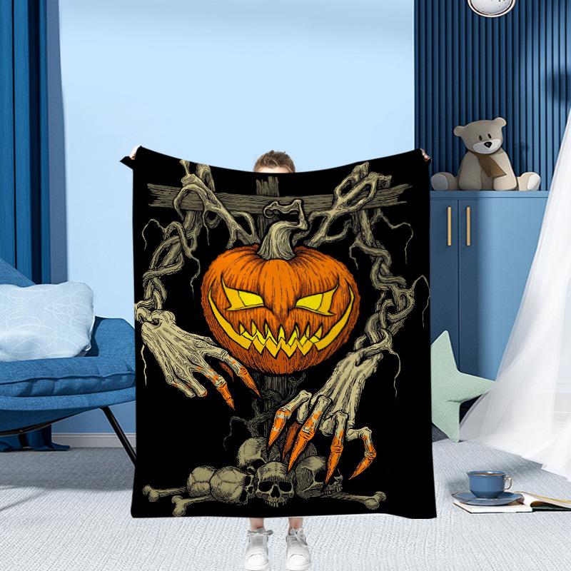 Halloween Pumpkin Head Series Printed Blanket for Sofa Bed Travel Camping Living Room Office Conditioning Blanket