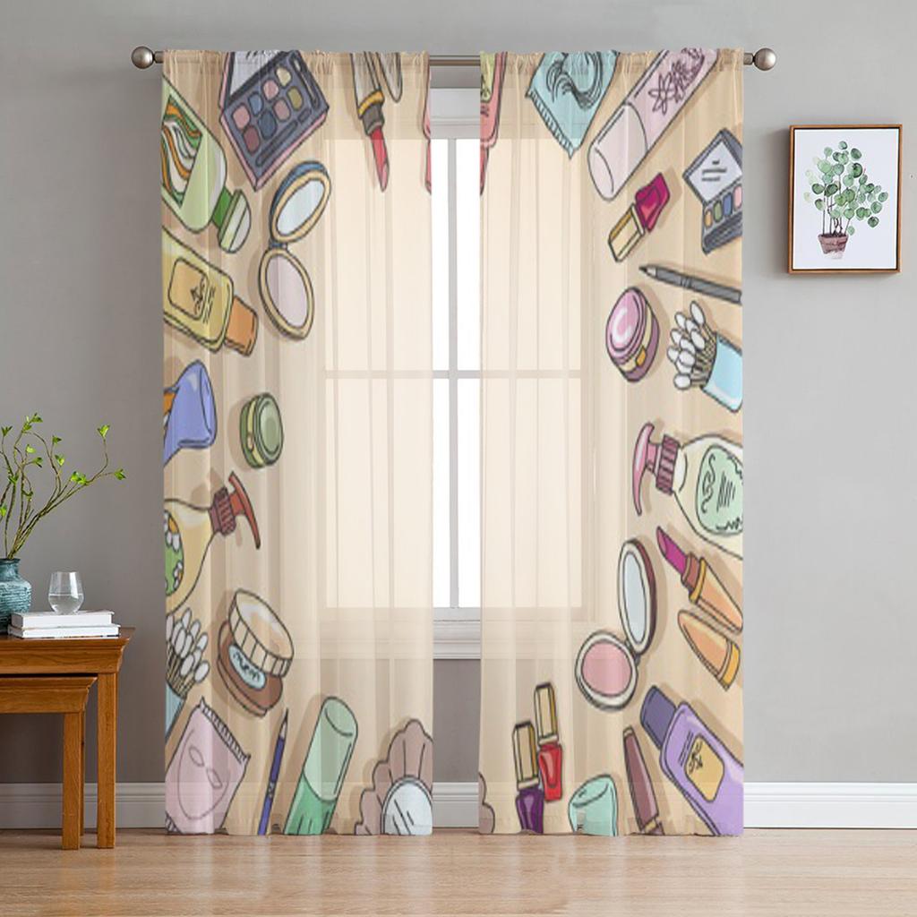 Cosmetics Hand Drawn Sheer Curtain For Living Room Modern Voile Tulle Window Curtains For Bedroom Kitchen Drapes