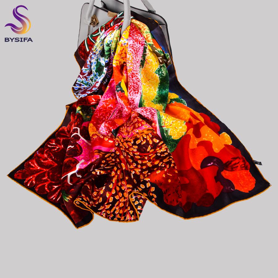 BYSIFA|New Fashion Ladies' Scarves Luxury Blue Gold 100% Silk Scarf Hijab 90*90cm All Match Fall Winter Female Square Scarf Cape