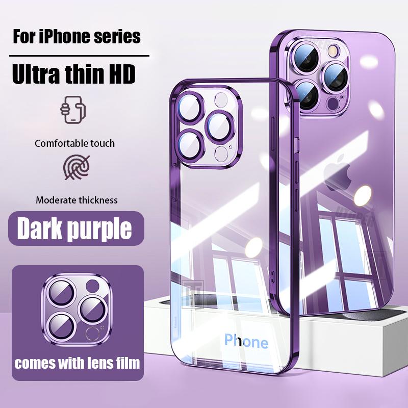 

Новый Ультратонкий Прозрачный Чехол для телефона с защитной пленкой для объектива для iPhone 16 15 14 13 12 11 Pro Max 16 Plus Гальванизированная Противоударная Крышка For IPhone 13