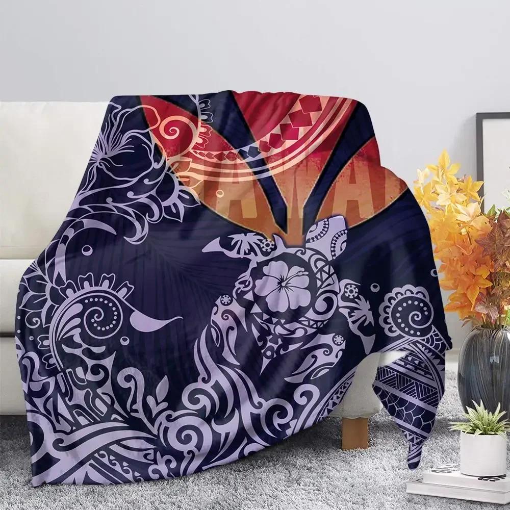 Polynesian Tribal Sea Turtle Pattern Black Flannel Throw Blanket Soft Cozy Lightweight Warm for Kids Adults Travel Camping Gifts