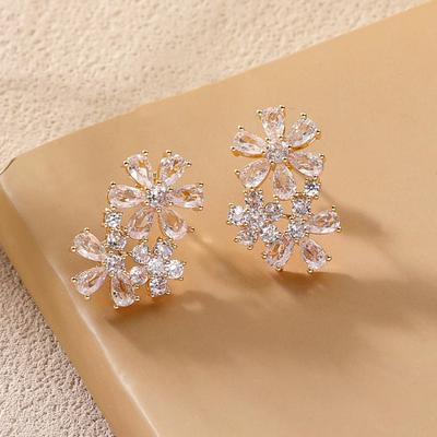 European and American Elegant Flower Zircon Wedding Earrings