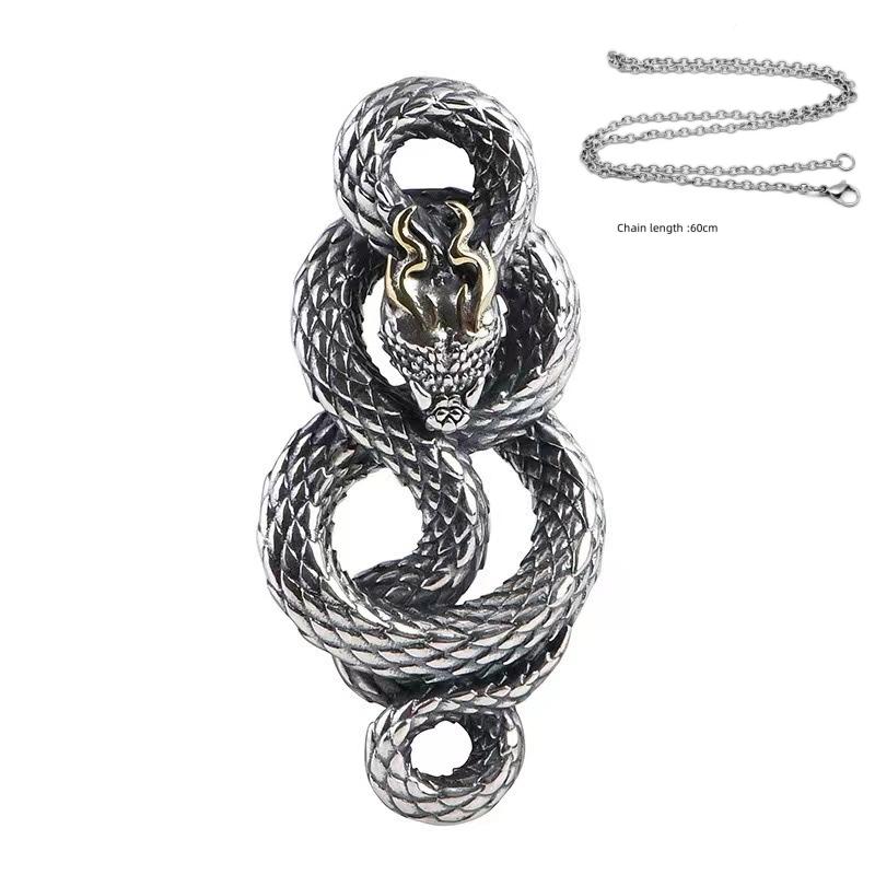 

Buyee 925 Sterling Silver Male Big Pendant Chain Elegant Horned Snake Necklace for Men Unique Punk Fine Jewelry Chain Gift 60cm