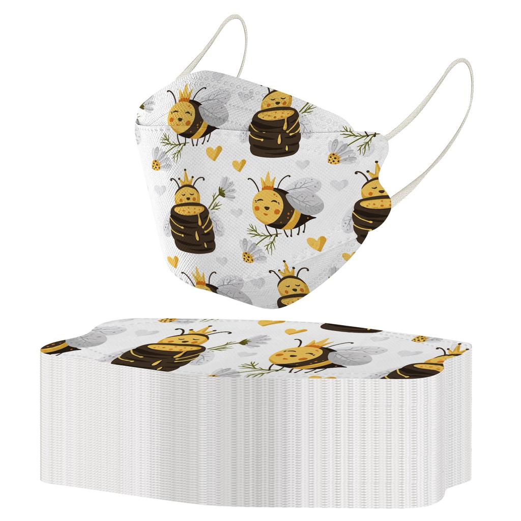 Adult's Disposable Unisex Bee Printed Outdoor Prevention Fish Mask Face 