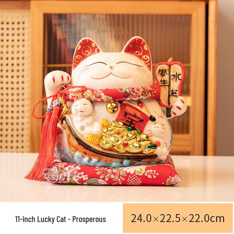 Lucky Cat Ceramic Piggy Bank | Creative Japanese Ornament | Cute Mini Gift for Birthdays or Store Opening