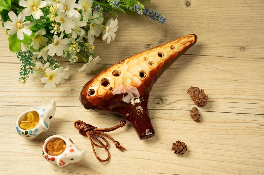 TNG Ocarina [AltoCAC  12-Hole  Emerald  Kiln-Change Glaze] High-Quality Ocarina for Tube Play (Includes Strap) Glazed Finish with Ocean Wave Pattern