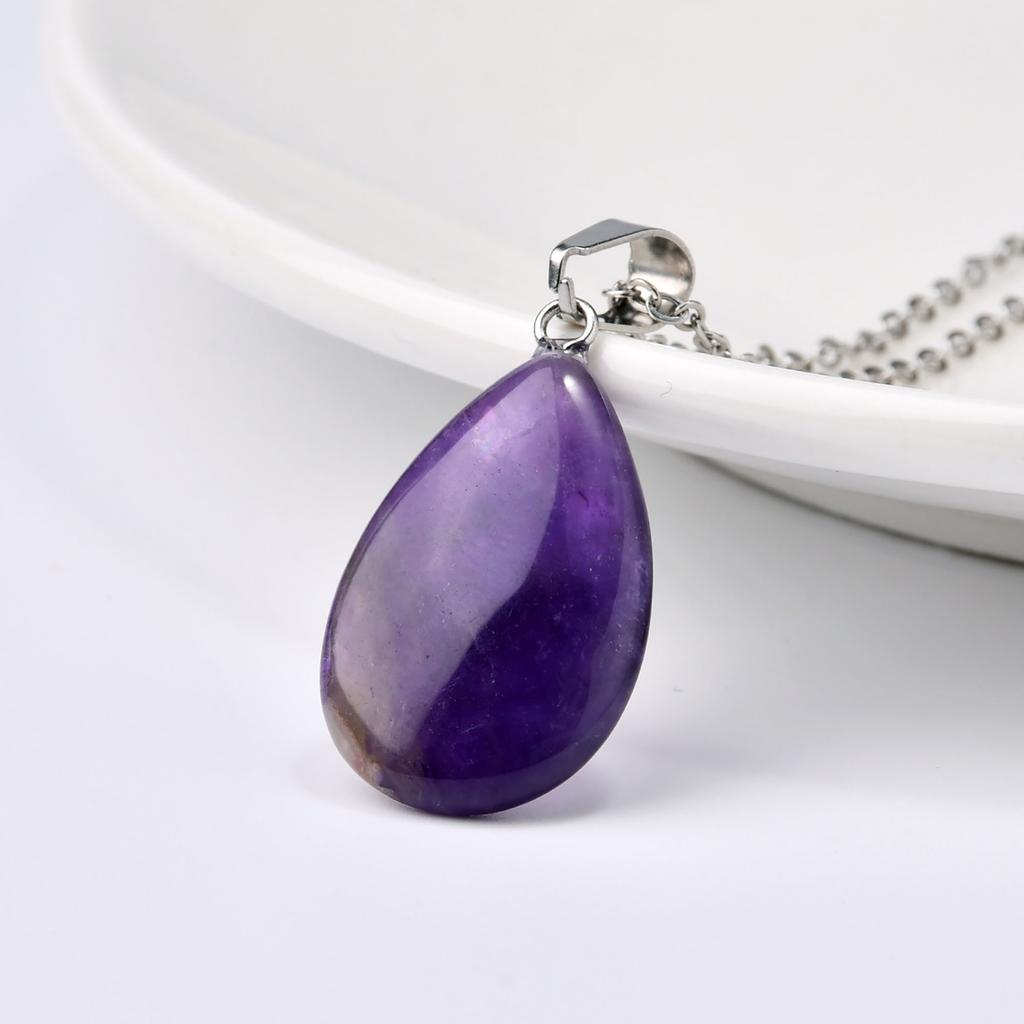 1pc Fashion Natural Stone Amethyst Rose Quartz Water Drop Pendant Necklace Bohemian Women's Elegant Festival Party Jewelry