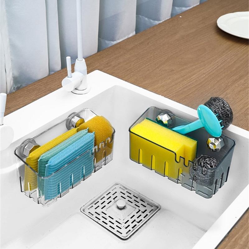 Sponge Holder With Suction Cup Sink Organizers Kitchen Storage Durable Plastic Drainage Holes Modern Design For Cleaning Tools