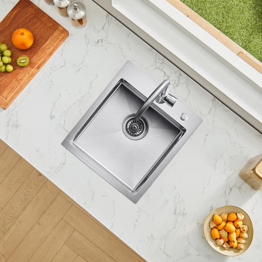 VEVOR 40cm Kitchen Sink Workstation, 304 Stainless Steel Top Mount Sinks, Drop-In Single Bowl Farmhouse Basin with Accessories